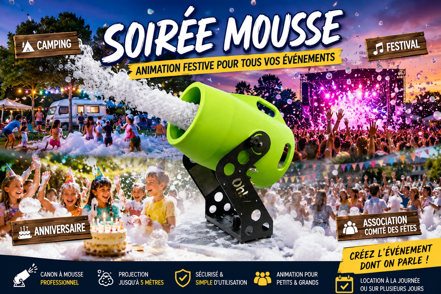 Soirée mousse avec canon à mousse professionnel